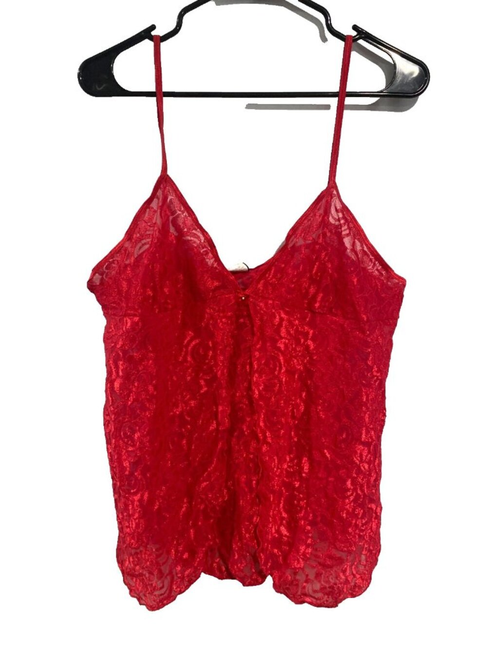 VTG COQUETTE Romantic Lingerie Red Floral Lace Cami Size 18 XL Boudoir Sleepwear